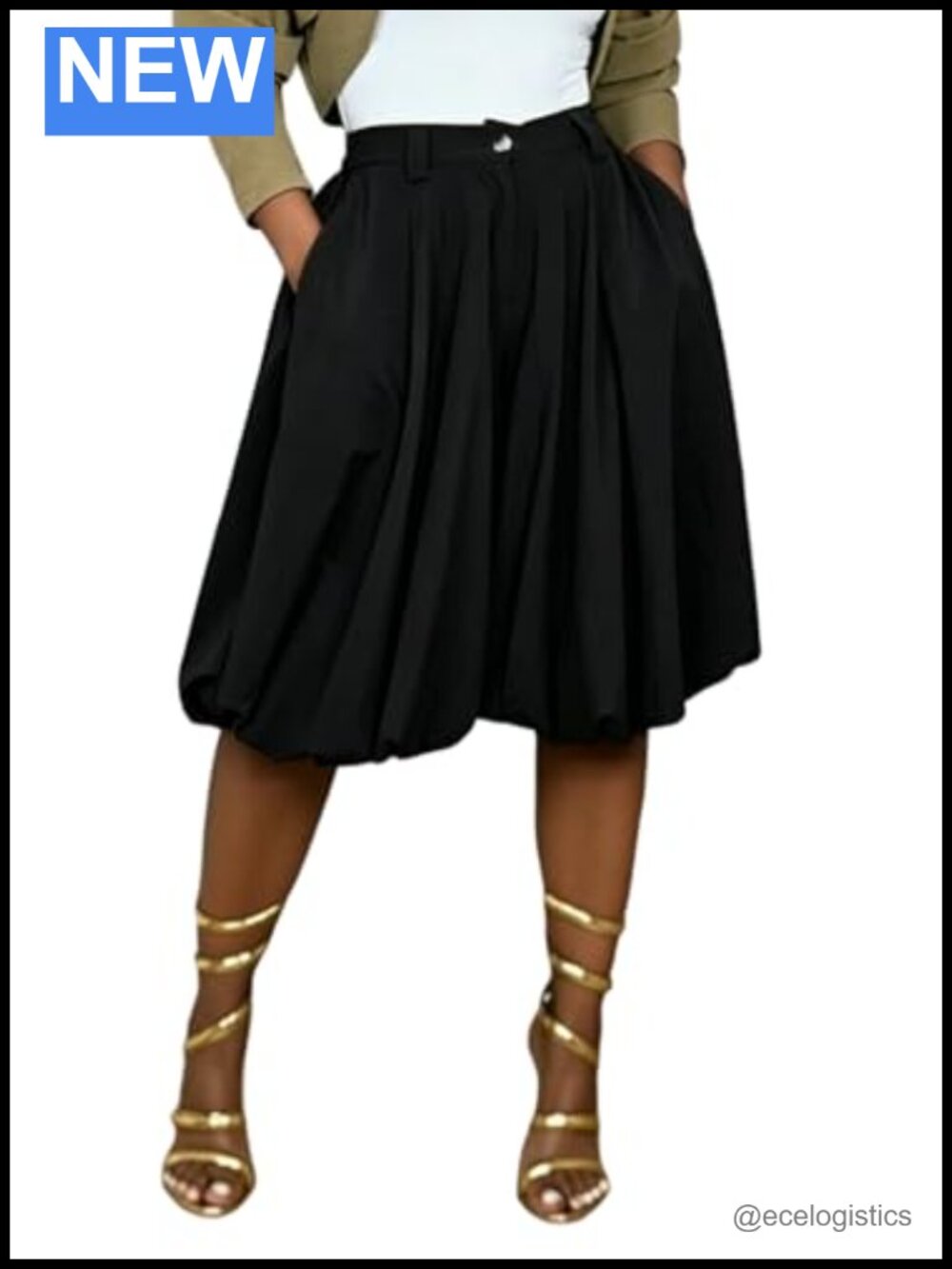 High Waist Wide Leg Capri Bubble Culottes Pleated Gaucho Pants Plus Size
